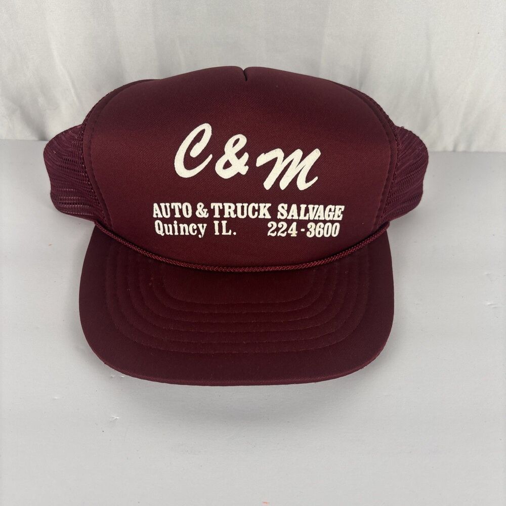 C&M Auto & Truck Salvage Quincy, IL Snapback Cap Trucker Hat Maroon